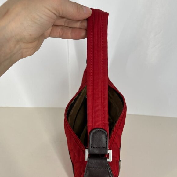 LUG Canter Collection Red Quilted Brown Accent Shoulder Bag Purse - Picture 7 of 11